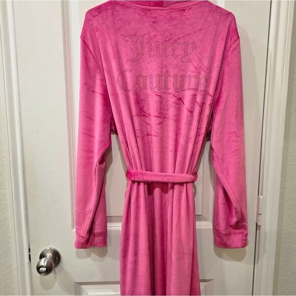 Juicy Couture Pink Rhinestone Logo Velour Robe- Pink Yarrow - Picture 3 of 5